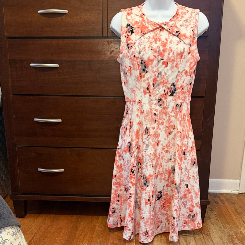 Ivanka Trump Coral and Black Midi Dress